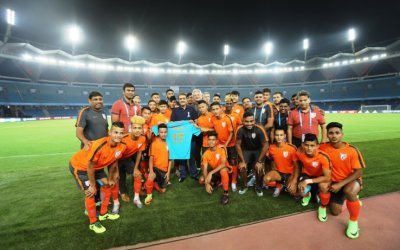 AIFF PRESIDENT MEETS U-17 WC TEAM AT TRAINING SESSION