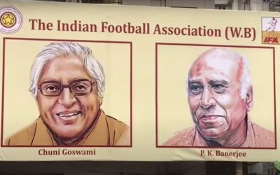 Chuni Goswami, PK Banerjee, Sailen Manna hoardings get prominence across Kolkata during the Pujas