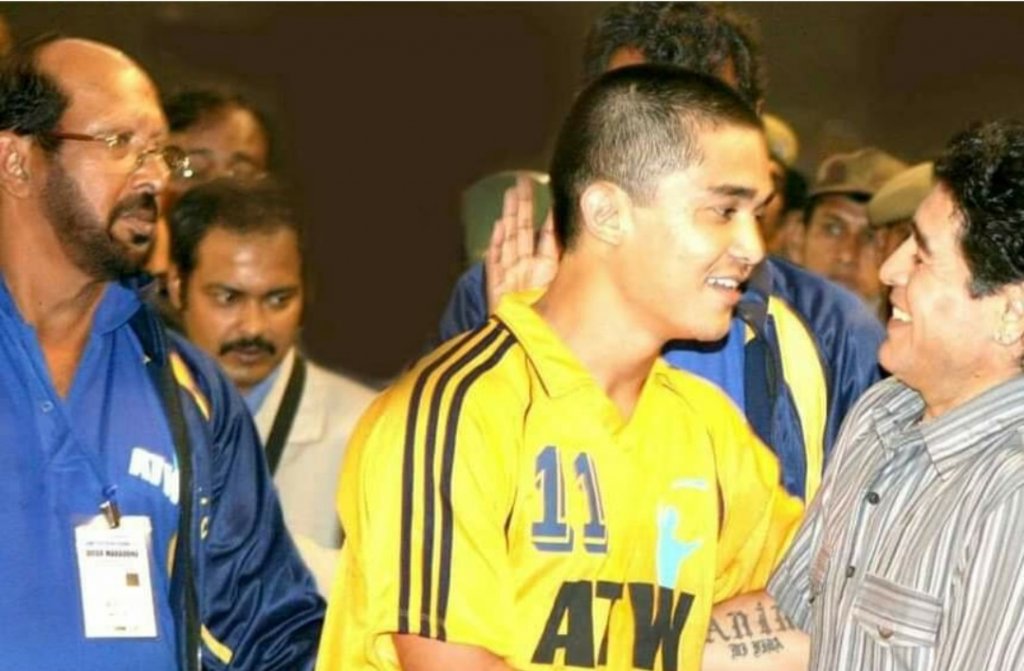 Diego Maradona with Sunil Chhetri and Shabbir Ali